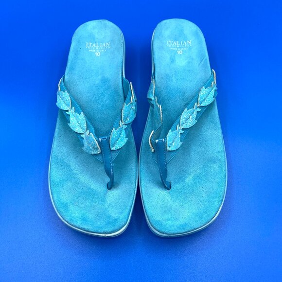 Italian Shoemakers Turquoise Platform Thongs Suede/Leather Glitter Size (10) - Picture 1 of 12